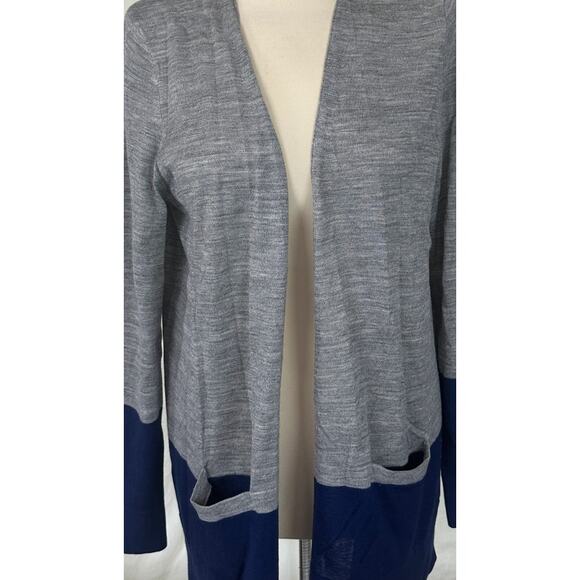 Ann Taylor LOFT Womens Large Blue Gray Long Cardigan Open Front Sweater - Picture 2 of 8